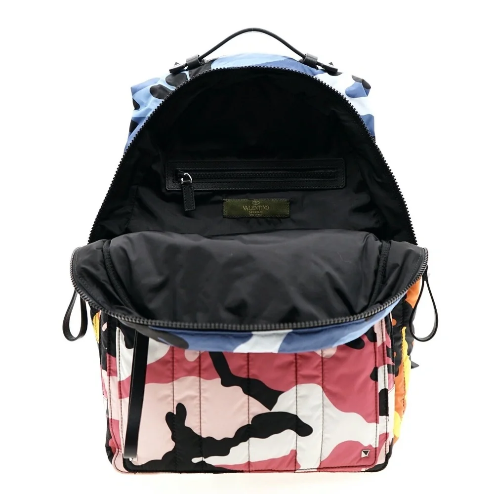 Valentino Garavani Backpack Camouflage Quilted Nylon Multicolor New